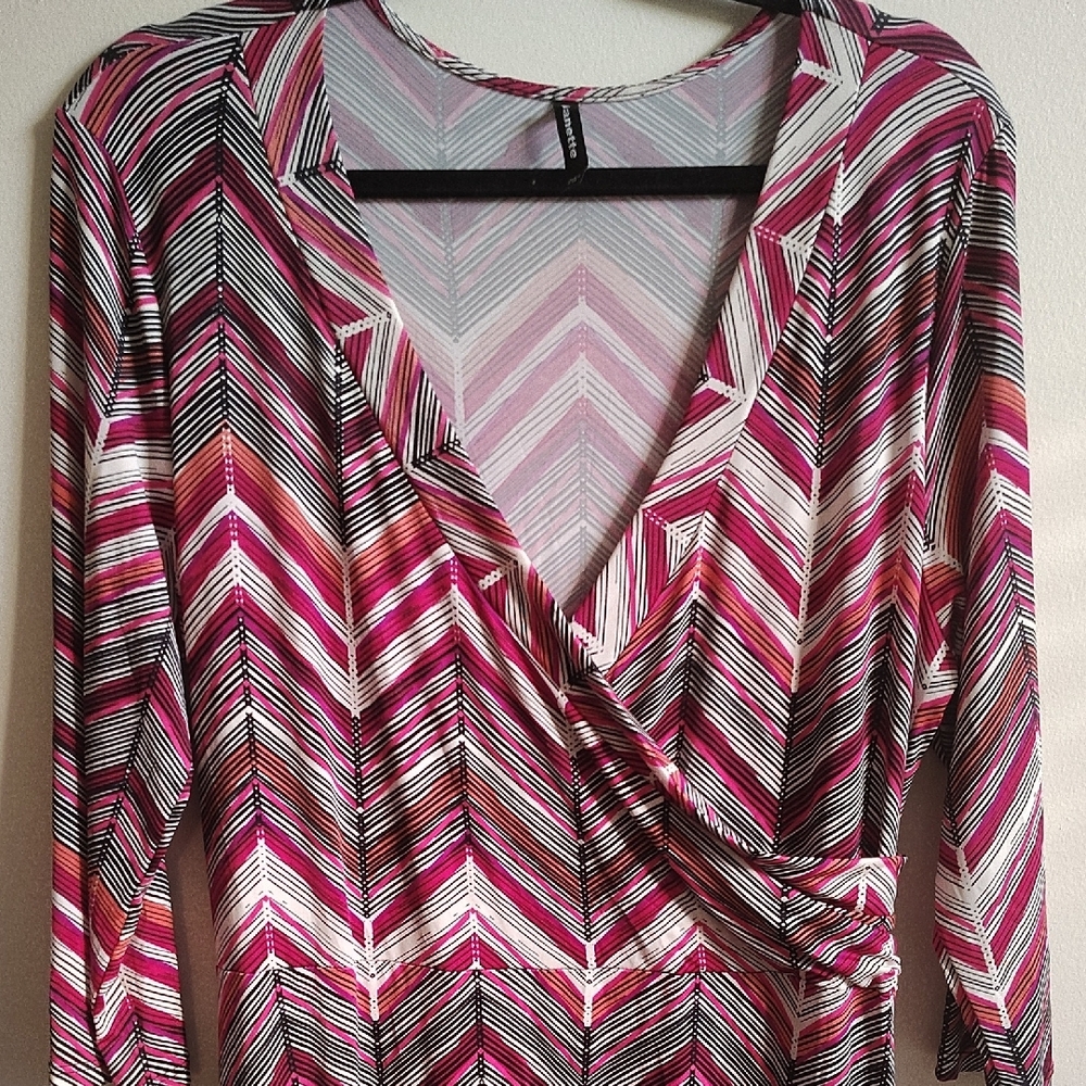 Janette Plus Faux Wrap Stretch Chevron Maxi Dress 1X -3X Spring Wedding Guest - Picture 5 of 5